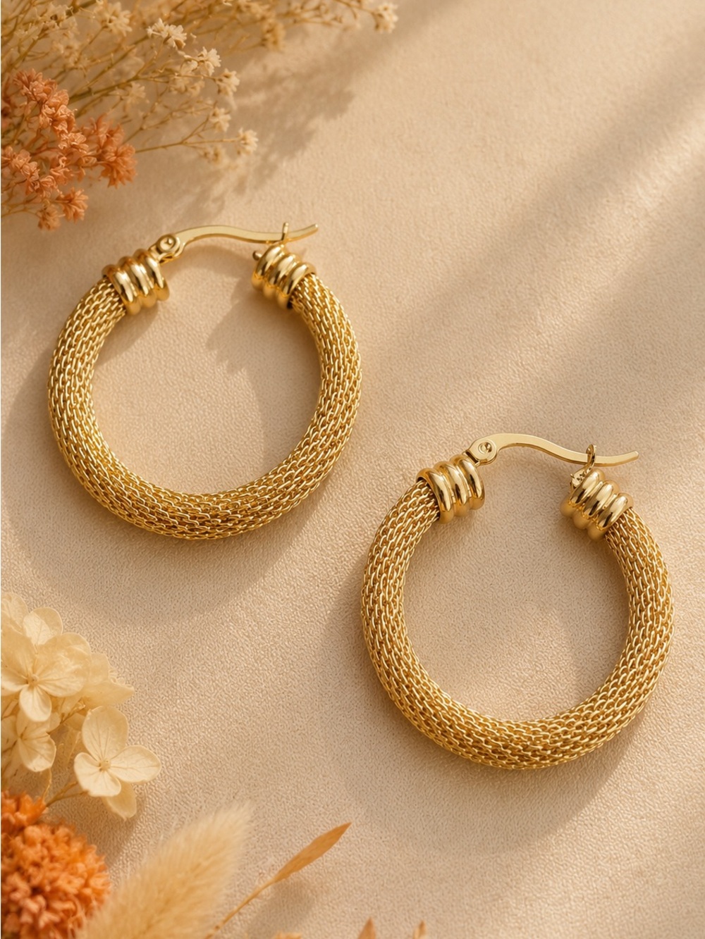 Elegant Gold Mesh Hoop Earrings for Women